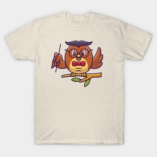 Cute Owl Teaching With Pointer On Tree T-Shirt